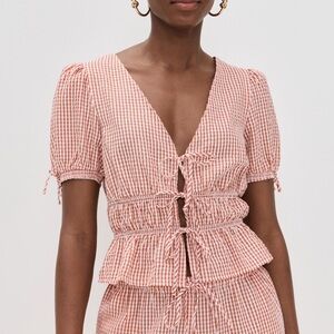 Wayf Gingham Tie-Front Blouse